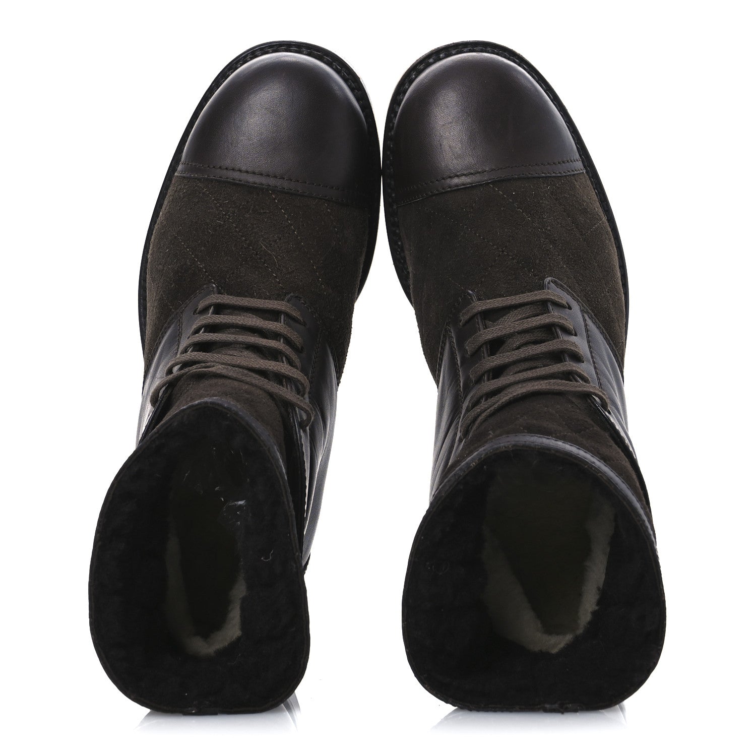 Chanel Suede Calfskin Shearling Cap Toe CC Short Boots 39 Brown 2 of 11