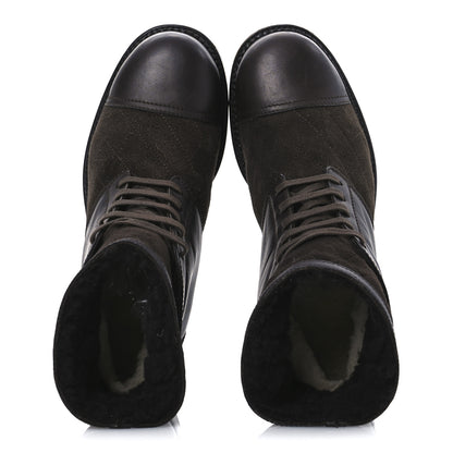 Chanel Suede Calfskin Shearling Cap Toe CC Short Boots 39 Brown 2 of 11
