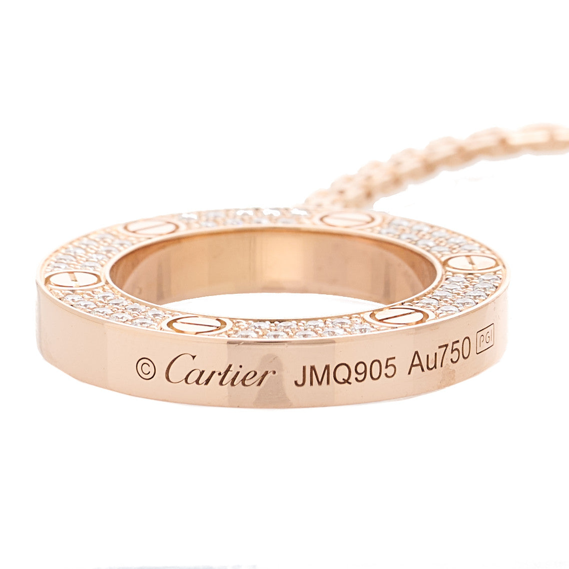 18K Pink Gold Diamond LOVE Paved Necklace