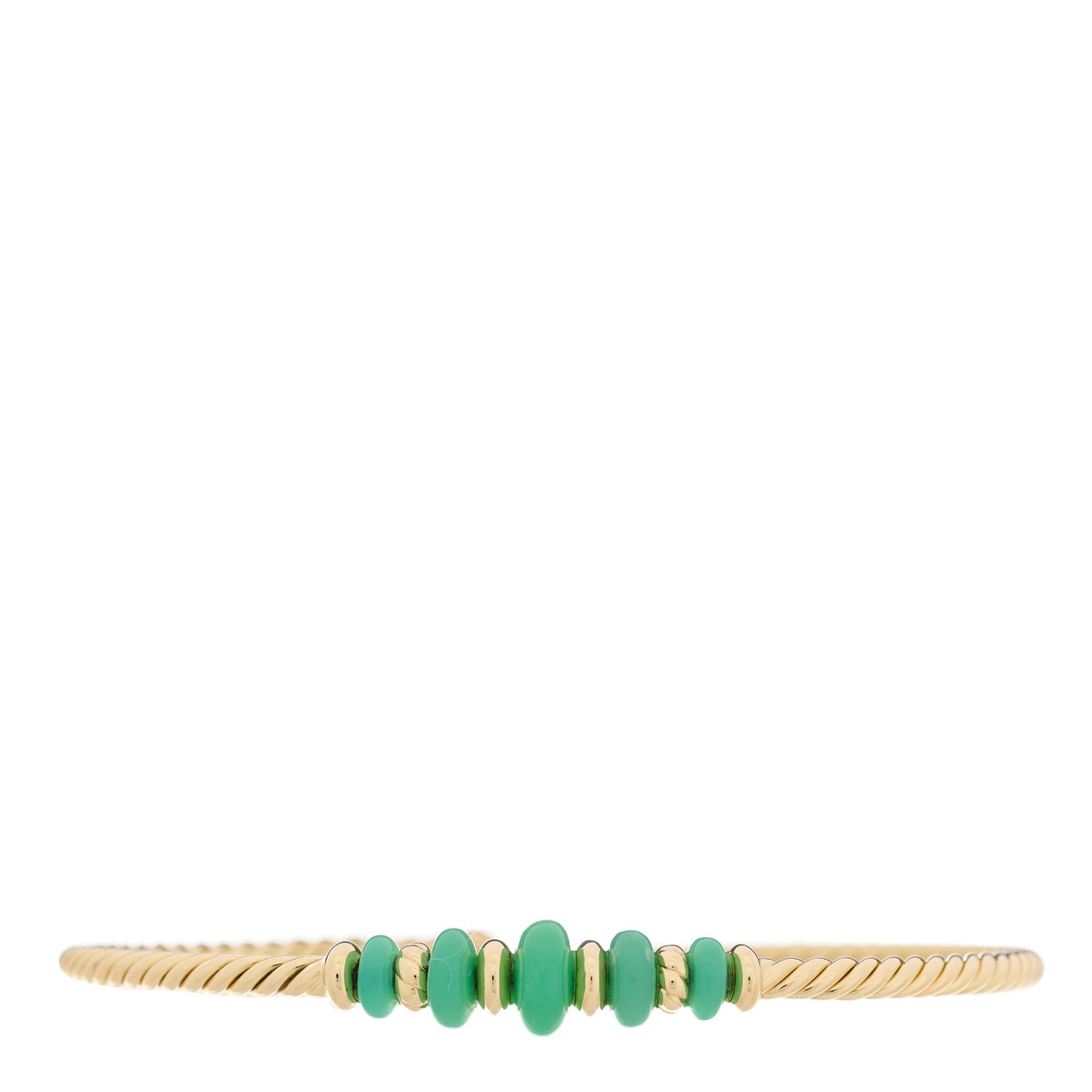 18K Yellow Gold 3mm Chrysoprase Rio Rondelle Cabled Cuff Bracelet