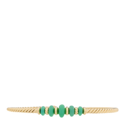 David Yurman 18K Yellow Gold 3mm Chrysoprase Rio Rondelle Cabled Cuff Bracelet 1 of 3