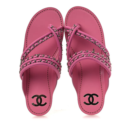 Chanel Calfskin Chain CC Thong Flat Sandals 40 Pink 40 Pink 2 of 12