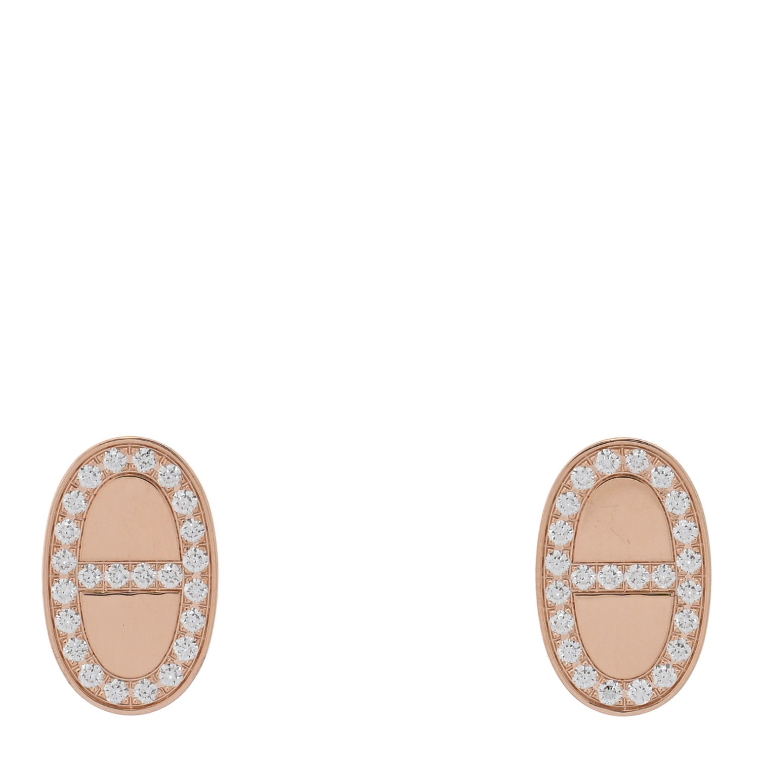 Hermes 18K Rose Gold Diamond Chaine d'Ancre Contour Stud Earrings 1 of 5