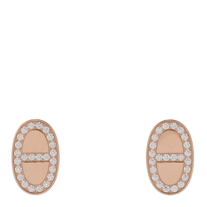 Hermes 18K Rose Gold Diamond Chaine d'Ancre Contour Stud Earrings 1 of 5