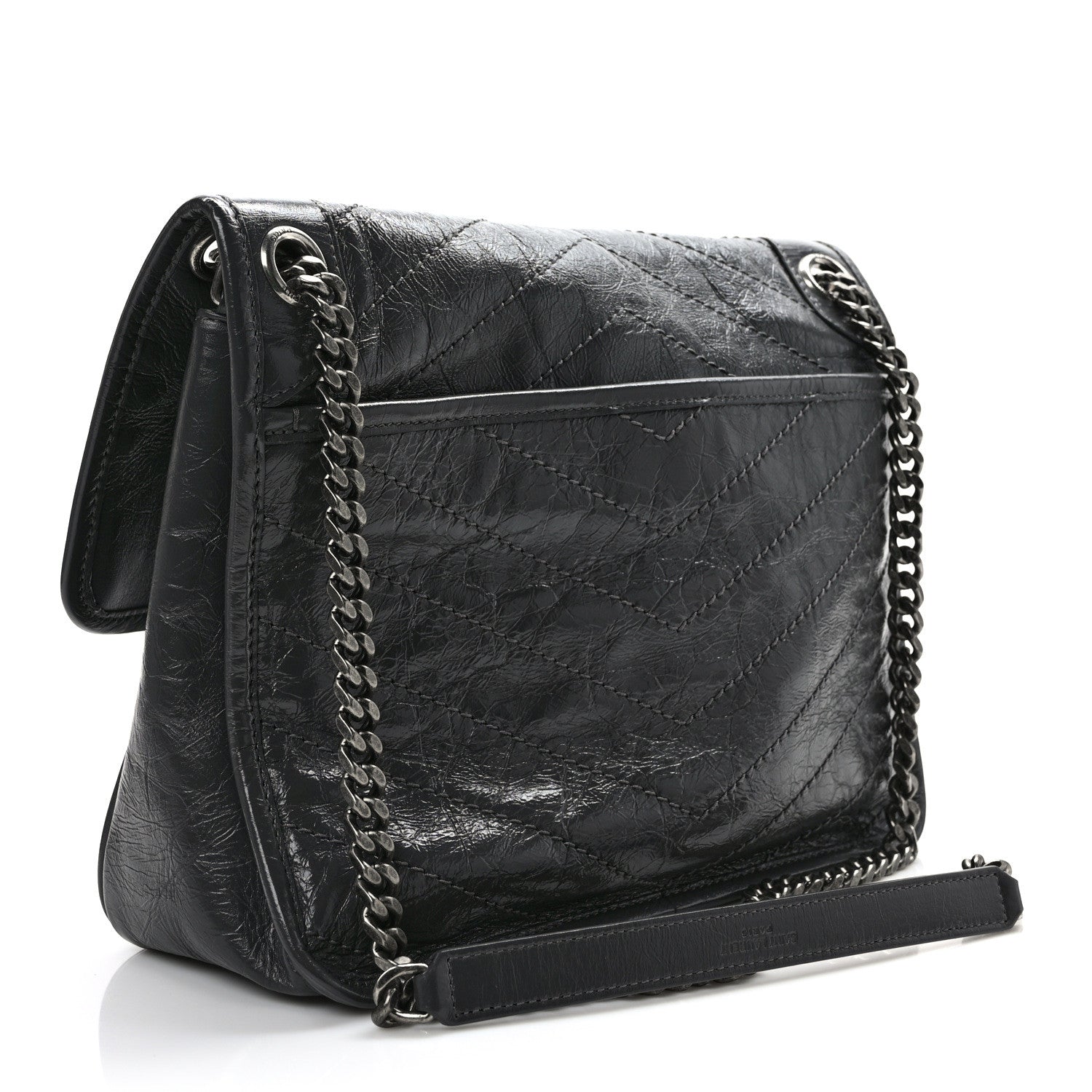 Saint Laurent Crinkled Calfskin Matelasse Monogram Medium Niki Chain Satchel Storm 3 of 9