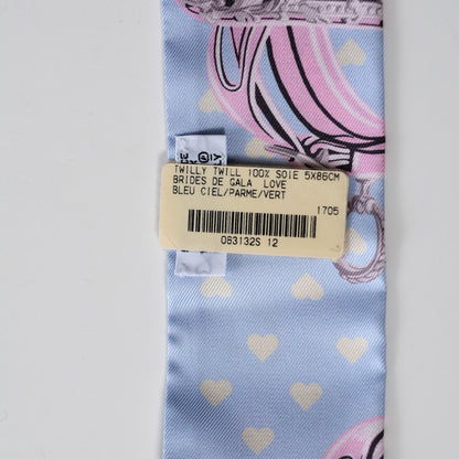 Hermes Silk Brides De Gala Love Twilly Bleu Ciel Parme Vert 5 of 6