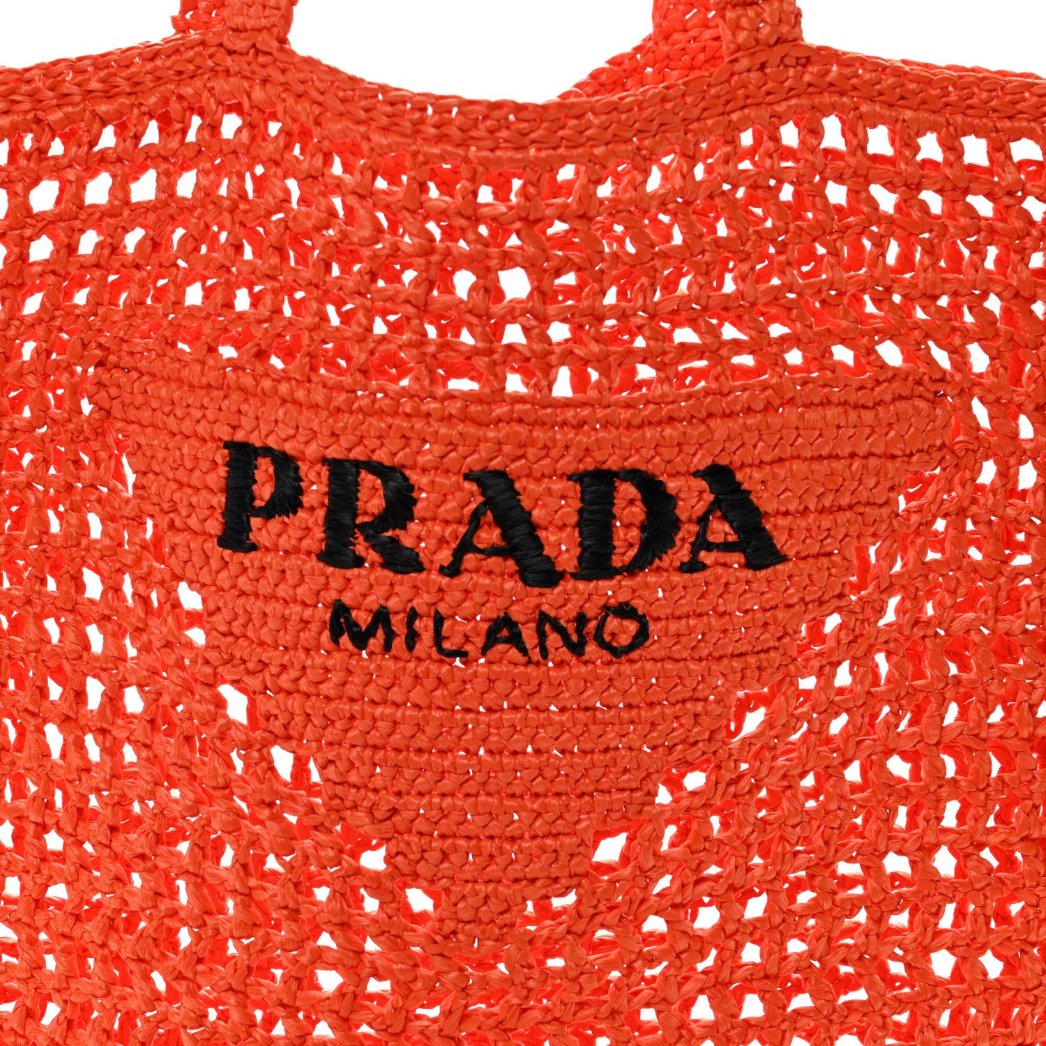 Prada Yarn Raffia Effect Crochet Logo Embroidered Tote Bag Arancio 7 of 9