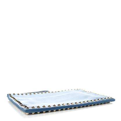 Valentino Garavani Vitello Large Rockstud Zip Wristlet Pouch Blu Delft 4 of 9