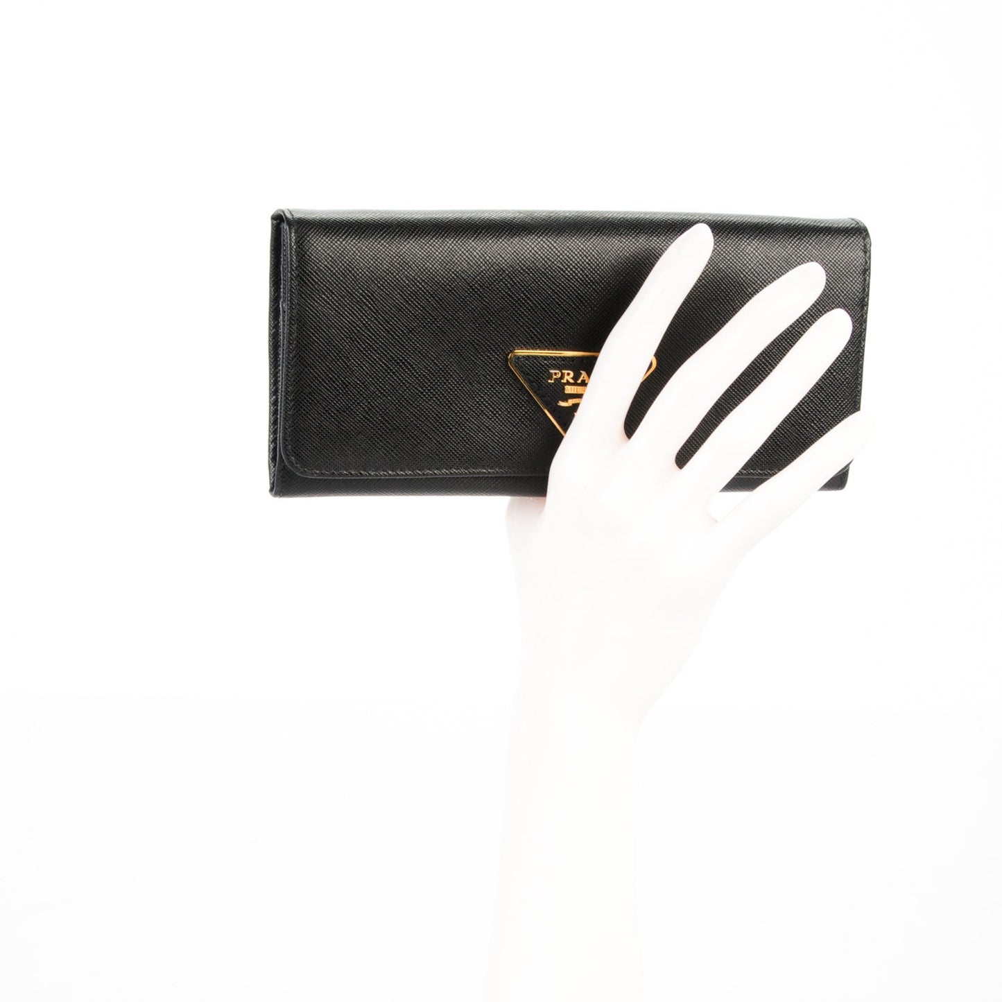 Saffiano Triangle Continental Flap Wallet Nero Black