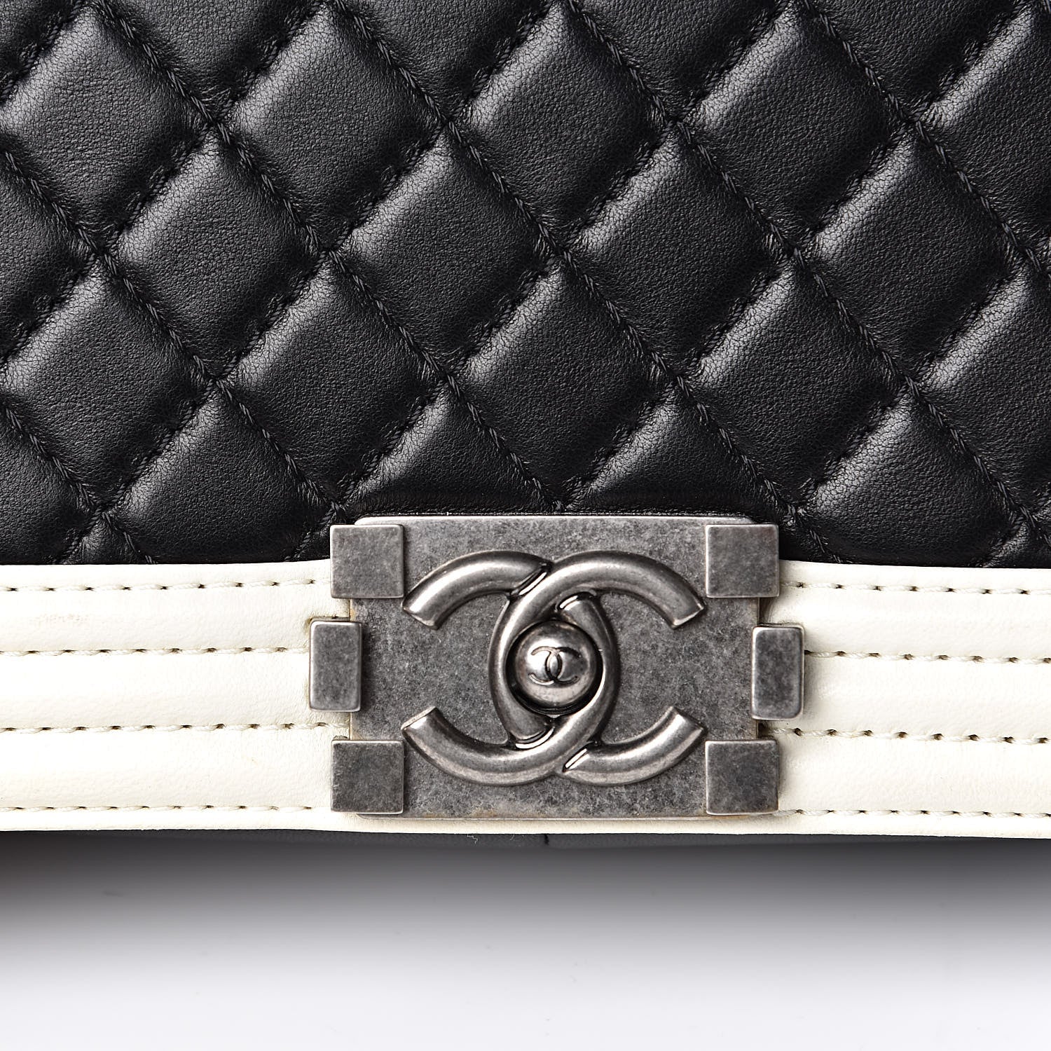 Chanel Lambskin Quilted Medium Boy Flap Black White 10 of 16