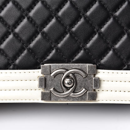 Chanel Lambskin Quilted Medium Boy Flap Black White 10 of 16