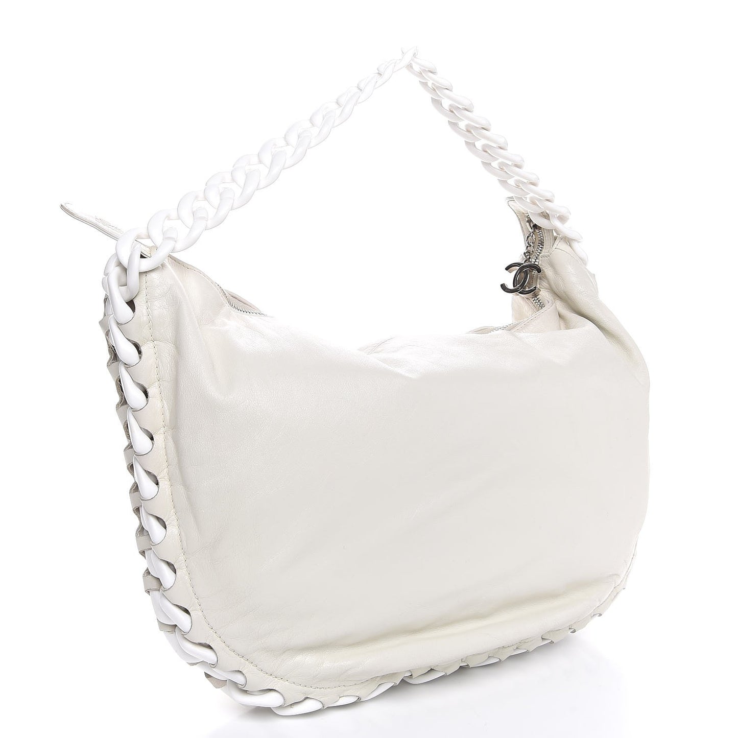 Calfskin Modern Chain Rhodoid Hobo White