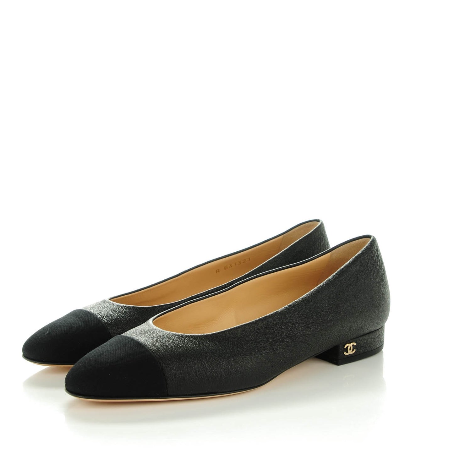 Metallic Lambskin Cap Toe Ballerina Flats 36 Black