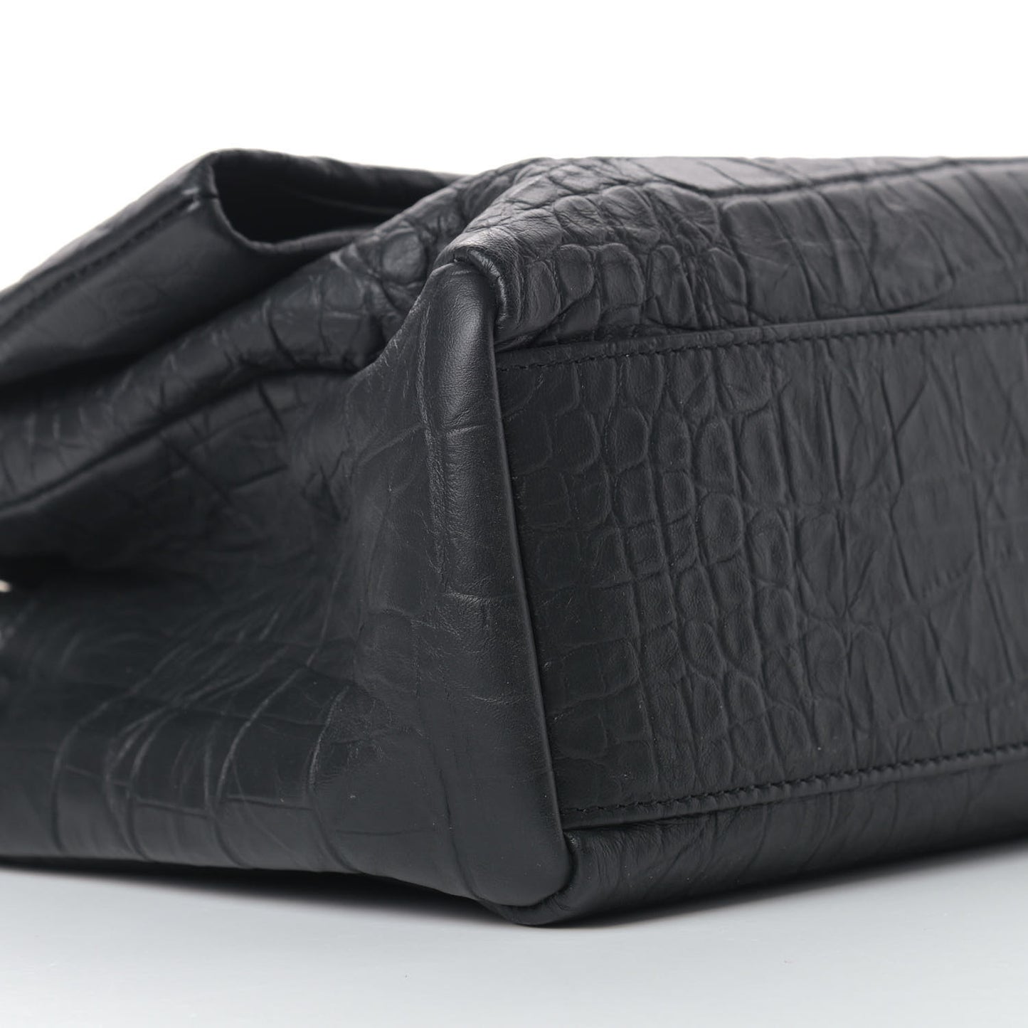 Calfskin Crocodile Embossed Medium West Hollywood Monogram Fold-Over Black