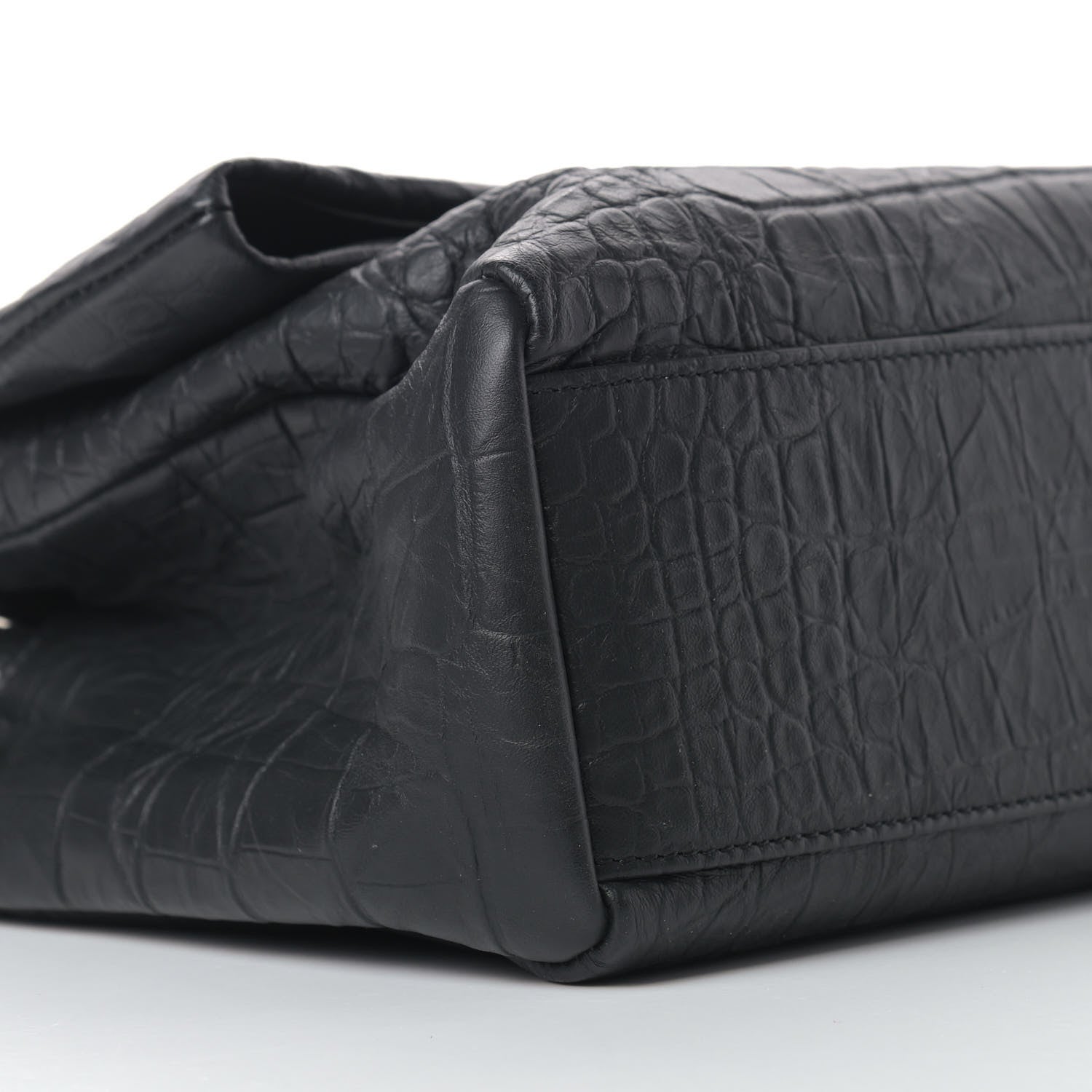 Saint Laurent Calfskin Crocodile Embossed Medium West Hollywood Monogram Fold-Over Black 10 of 11