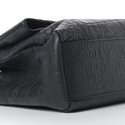 Saint Laurent Calfskin Crocodile Embossed Medium West Hollywood Monogram Fold-Over Black 10 of 11