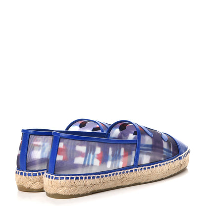Chanel Mesh Lambskin Plaid Print CC Espadrilles 38 Blue White Red 4 of 9