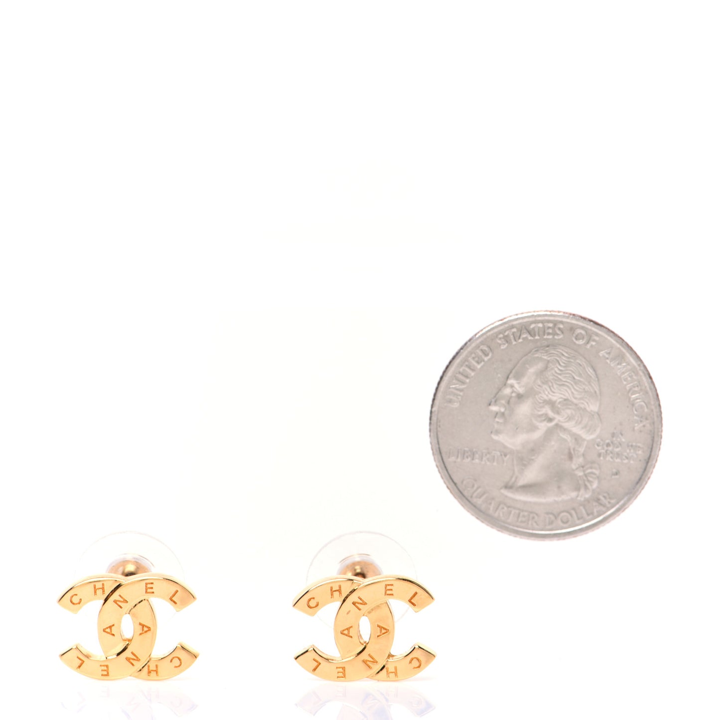 Metal CC Paris Button Stud Earrings Gold
