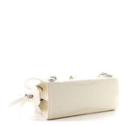 Balenciaga Semi Shiny Calfskin Crocodile Embossed Neo Classic Silver Hardware Mini City White 4 of 9