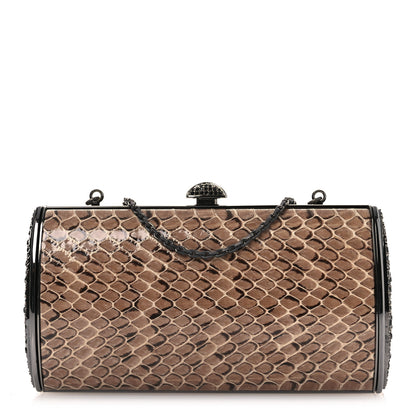 Judith Leiber Snakeskin Crystal Box Clutch Brown Black 1 of 10