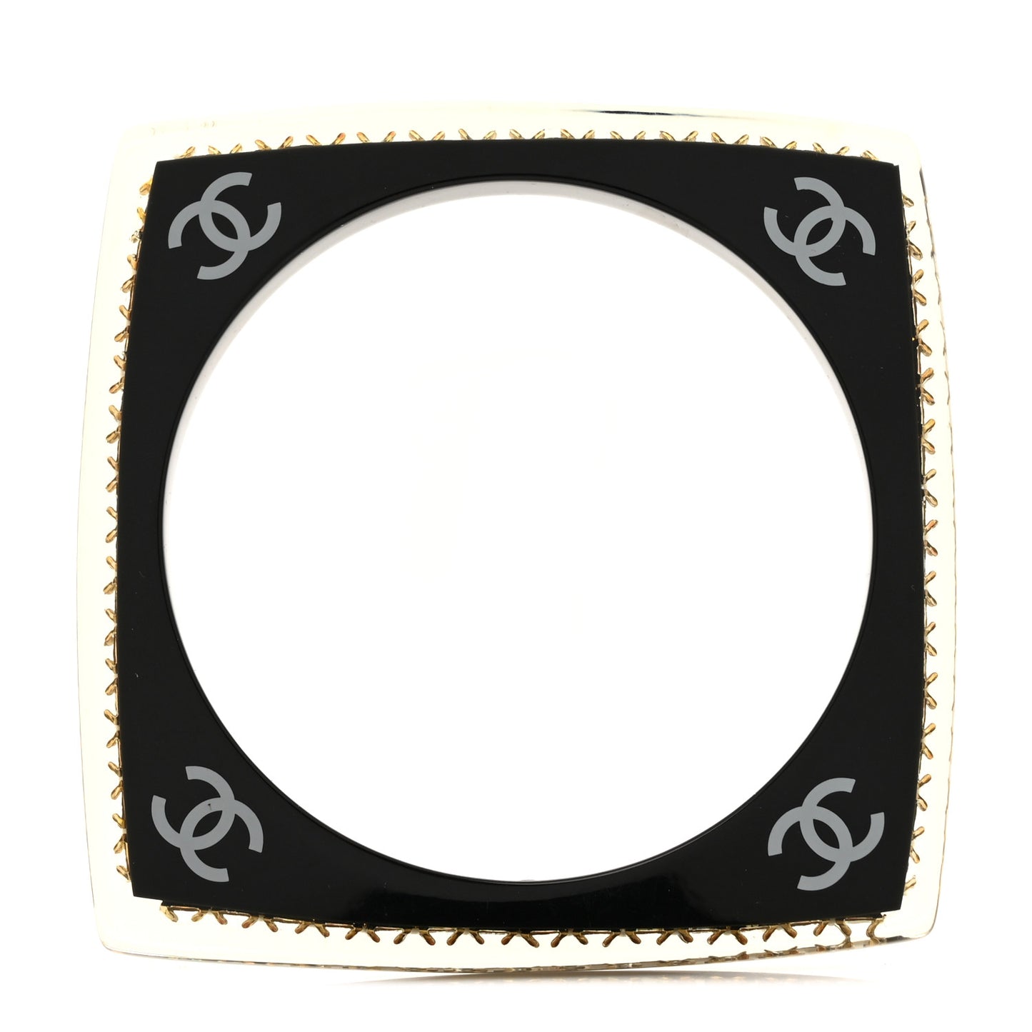 Resin Crystal CC Square Bangle Bracelet Black