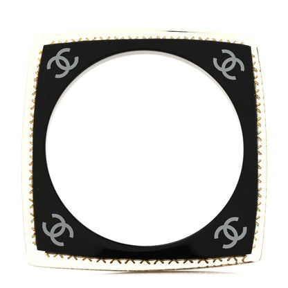 Chanel Resin Crystal CC Square Bangle Bracelet Black 5 of 5