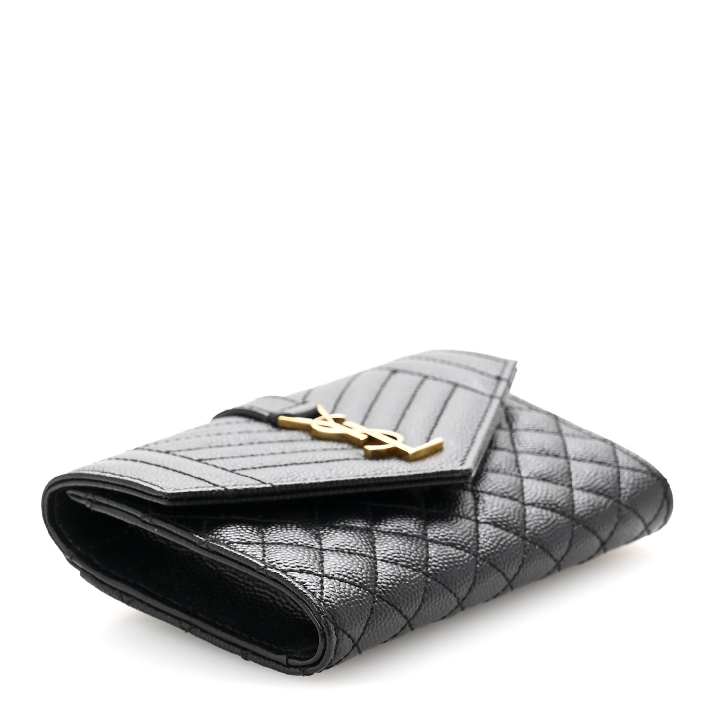 Grain De Poudre Textured Mixed Matelasse Triquilt Small Monogram Envelope Wallet Black