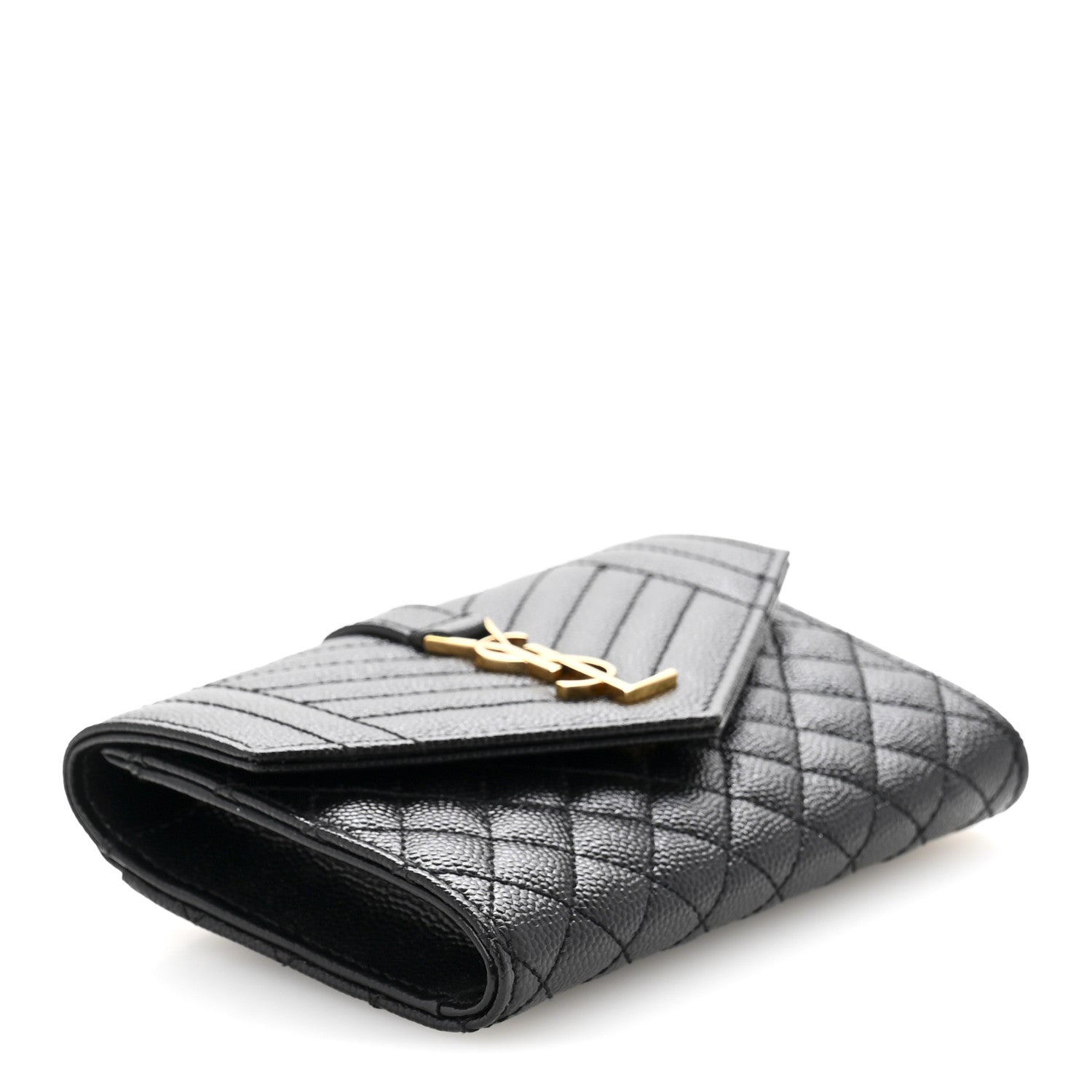 Saint Laurent Grain De Poudre Textured Mixed Matelasse Triquilt Small Monogram Envelope Wallet Black 4 of 10