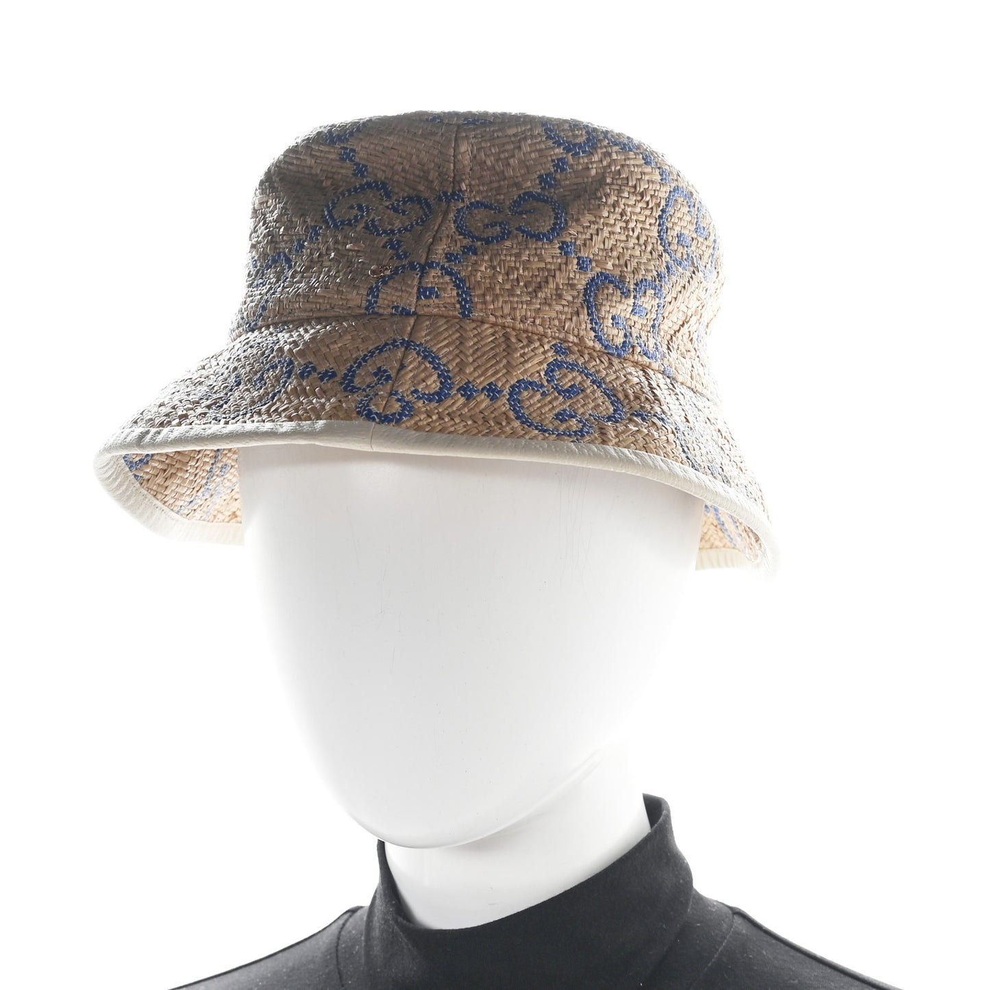 Raffia GG Monogram Embroidered Fedora Hat S Beige Blue