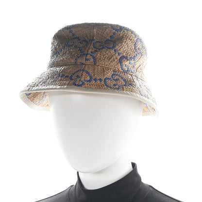 Gucci Raffia GG Monogram Embroidered Fedora Hat S Beige Blue 2 of 9