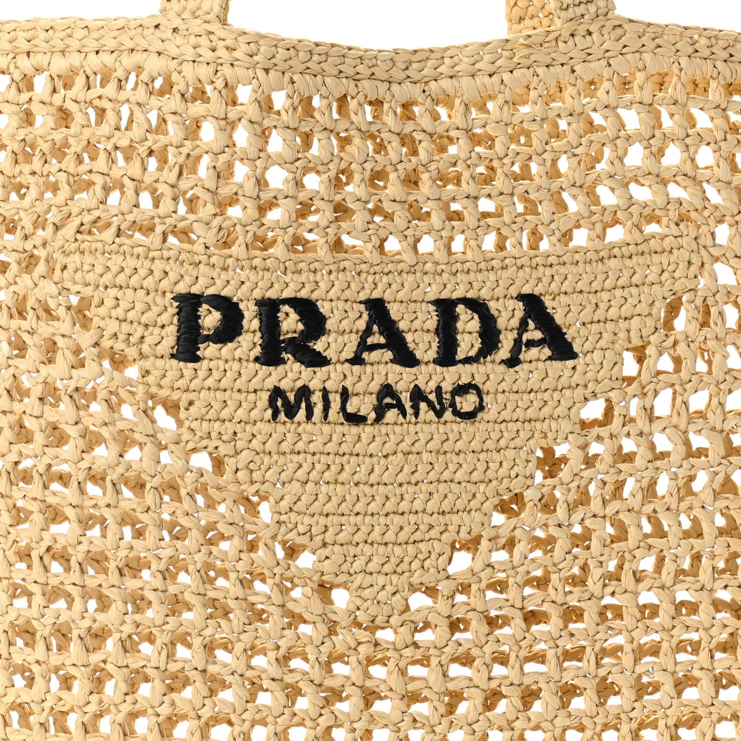 Yarn Raffia Effect Crochet Logo Embroidered Tote Bag Naturale