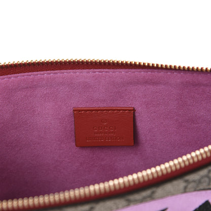 Gucci GG Supreme Monogram Bosco Patch Zip Pouch Beige Malva Hibiscus Red 6 of 8
