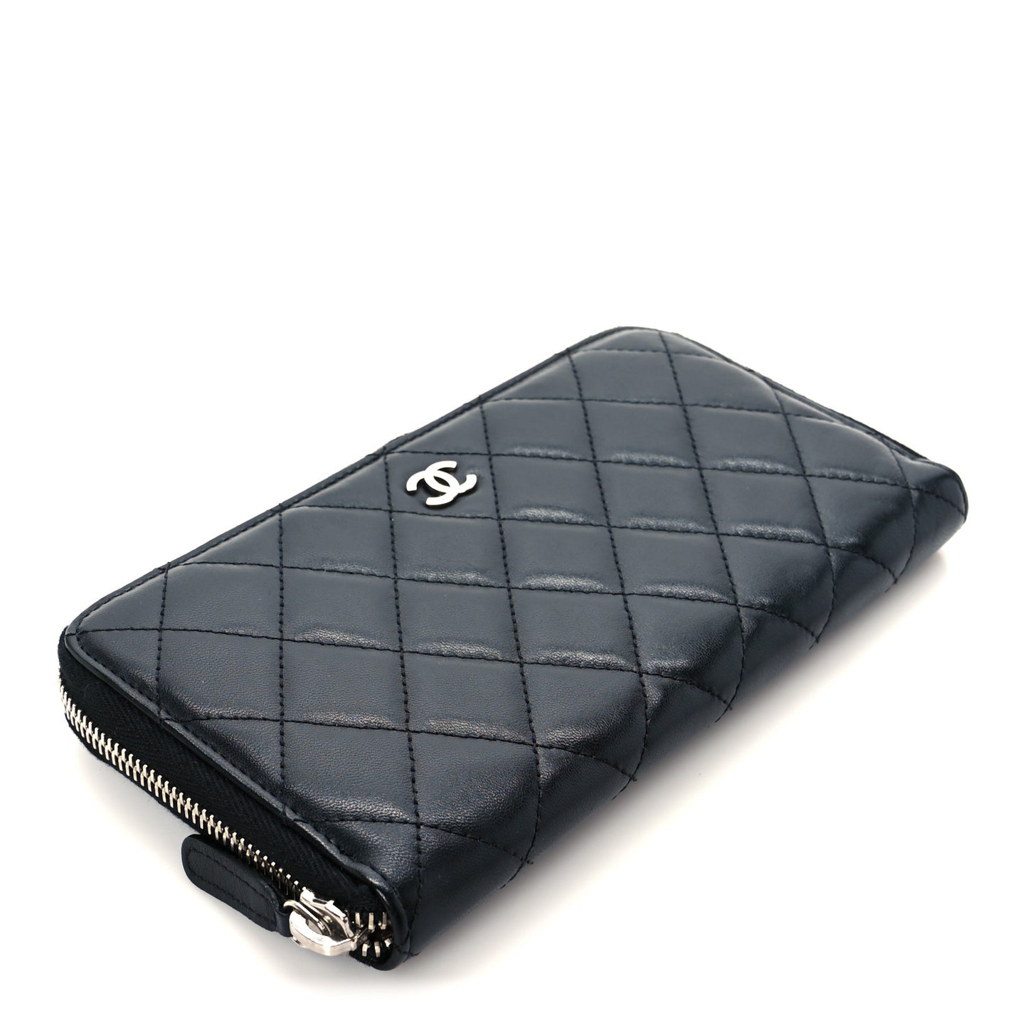 Lambskin Quilted Large Gusset Zip Around Wallet Black