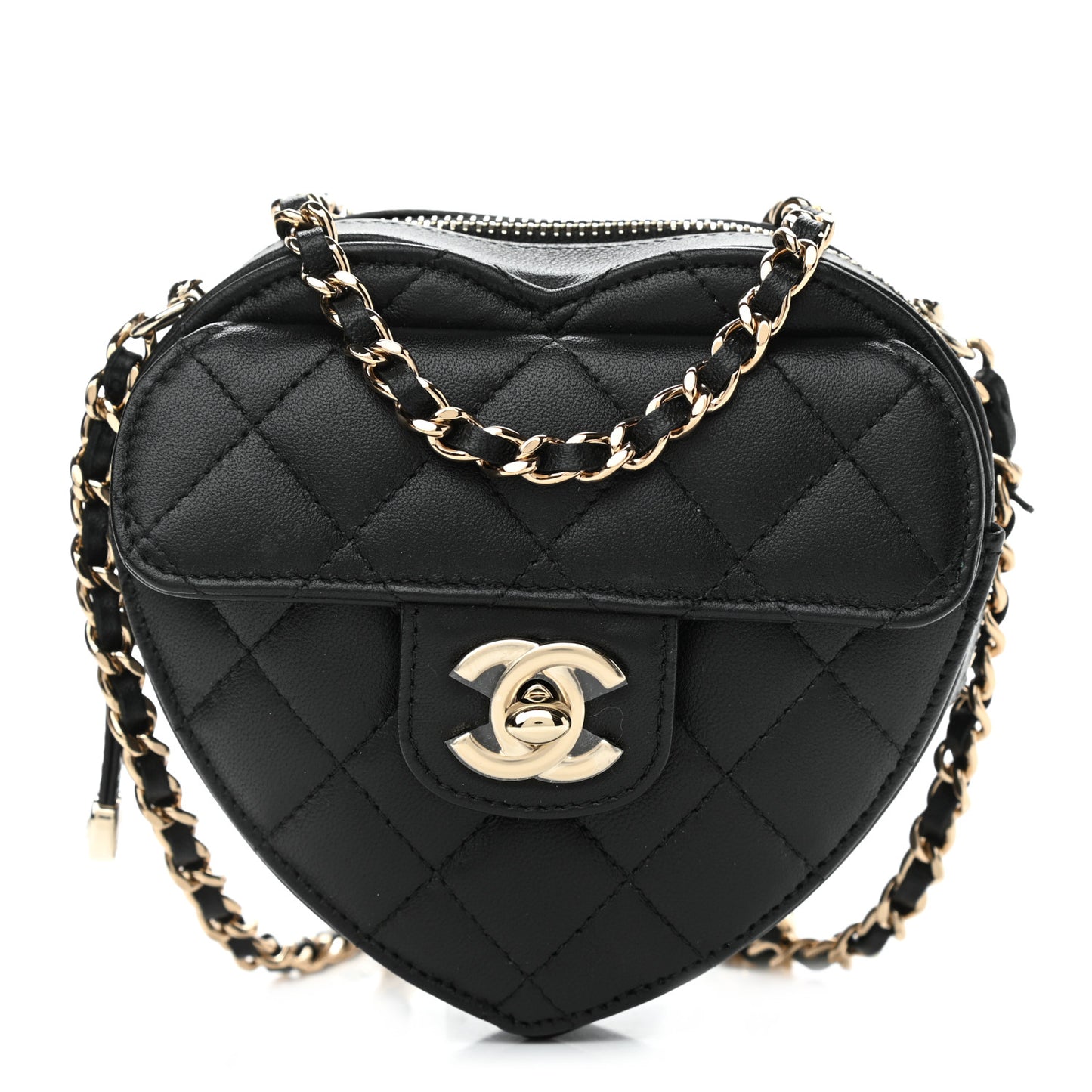 Lambskin Quilted CC In Love Heart Clutch With Chain Black