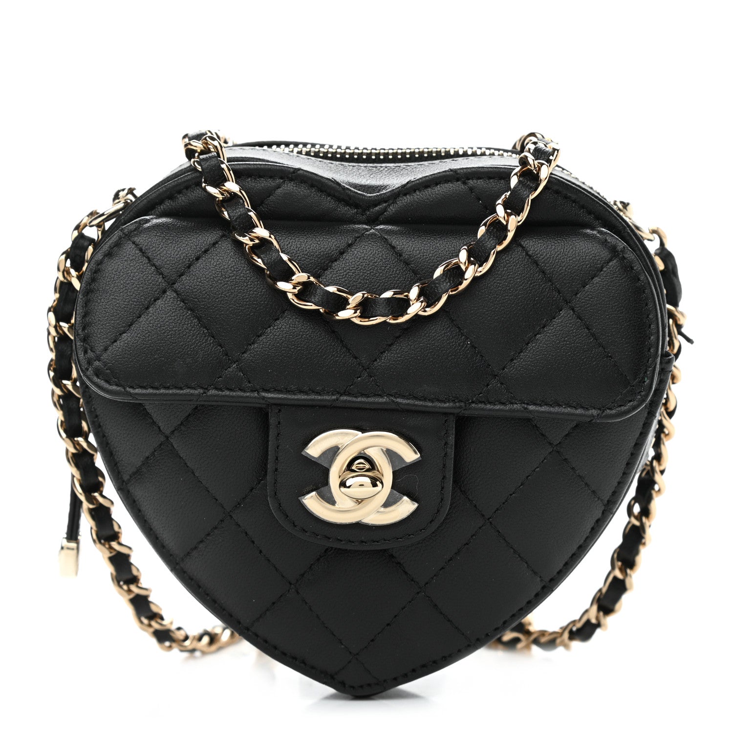 Chanel Lambskin Quilted CC In Love Heart Clutch With Chain Black 1 of 11