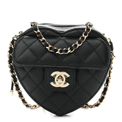 Chanel Lambskin Quilted CC In Love Heart Clutch With Chain Black 1 of 11