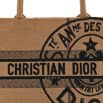 Christian Dior Canvas Jute Embroidered Medium Book Tote Black Beige 8 of 10