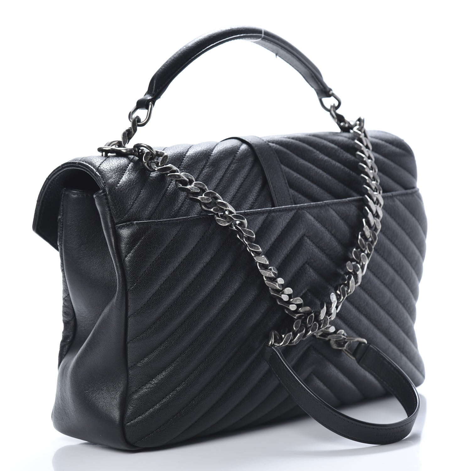 Saint Laurent Sheepskin Matelasse Chevron Monogram Large College Satchel Black 3 of 15