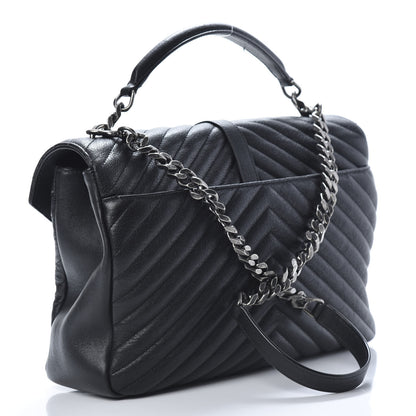 Saint Laurent Sheepskin Matelasse Chevron Monogram Large College Satchel Black 3 of 15