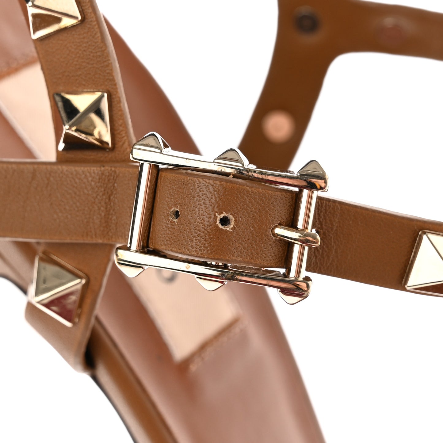 Grained Calfskin Rockstud T-Strap 5/105mm Sandals 36 Tobacco