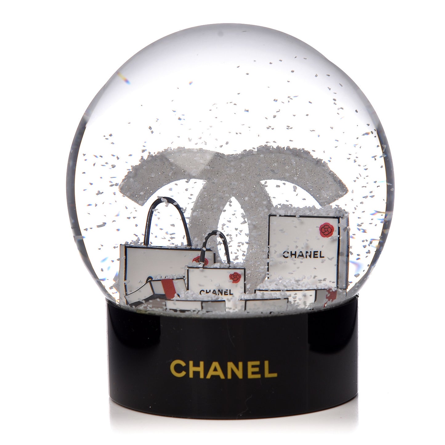 Glass CC Shopping Bag Snow Globe