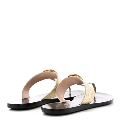 Gucci Nappa Silk Galassia GG Marmont Thong Flat Sandals 37.5 Platino 4 of 11