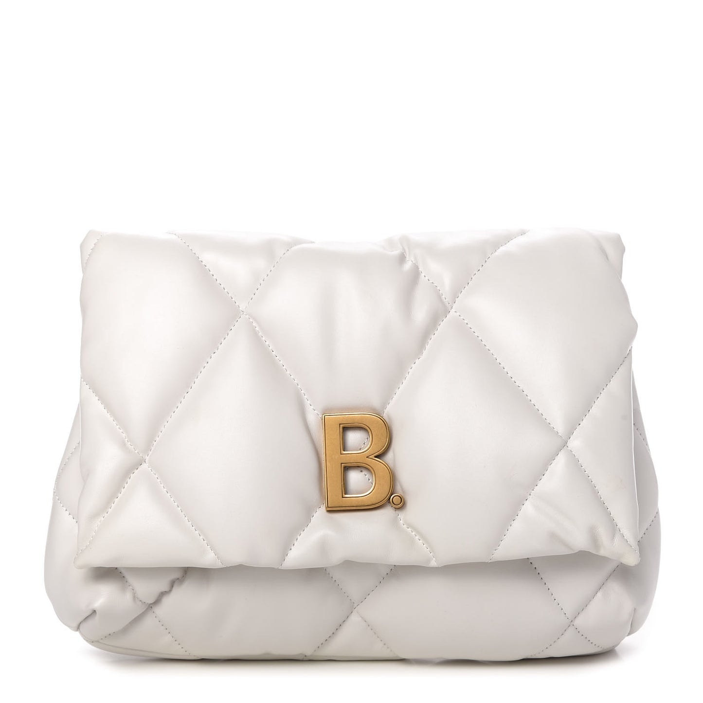 Nappa Calfskin Quilted Touch B Puffy Clutch White