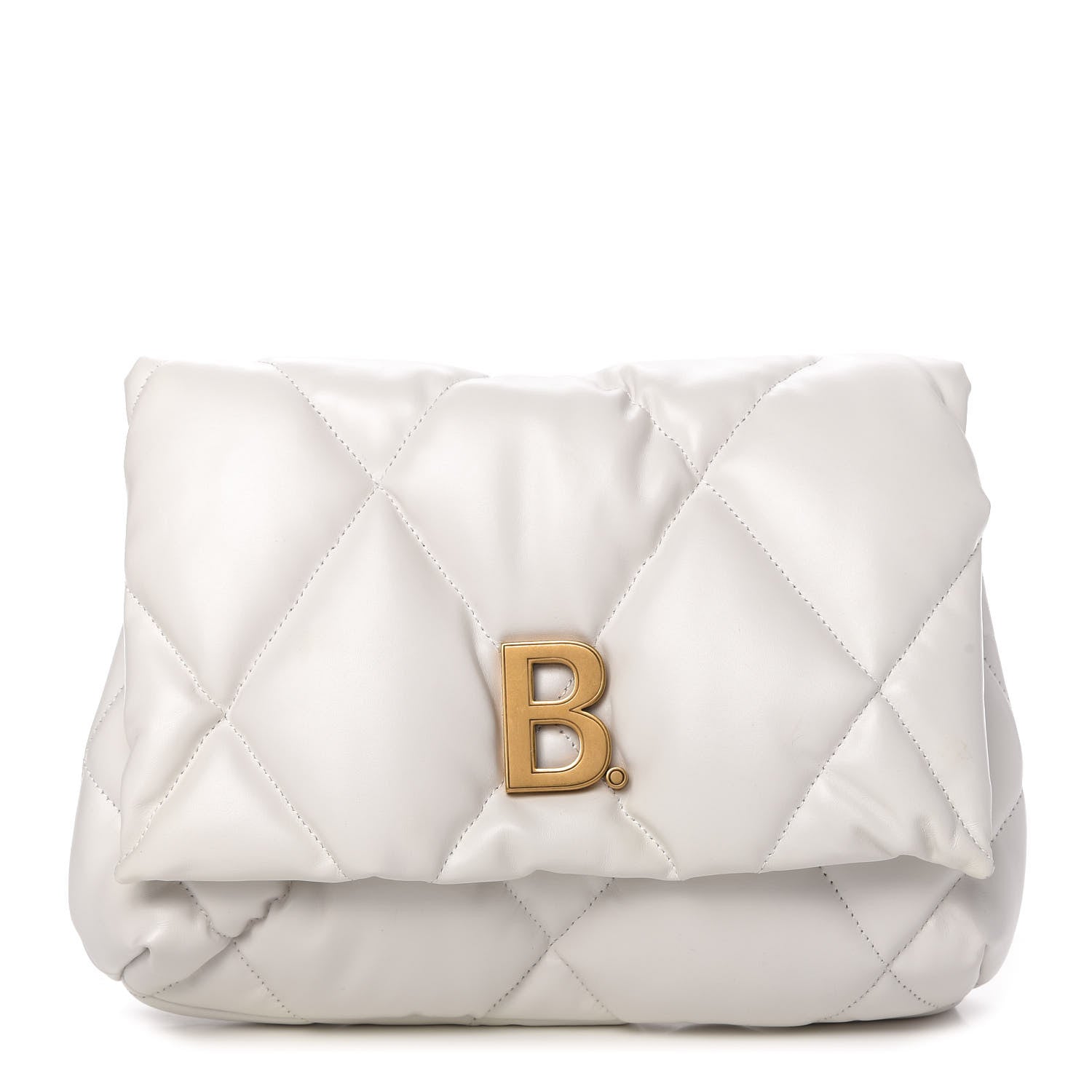 Balenciaga Nappa Calfskin Quilted Touch B Puffy Clutch White 1 of 9