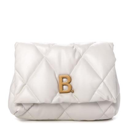 Balenciaga Nappa Calfskin Quilted Touch B Puffy Clutch White 1 of 9