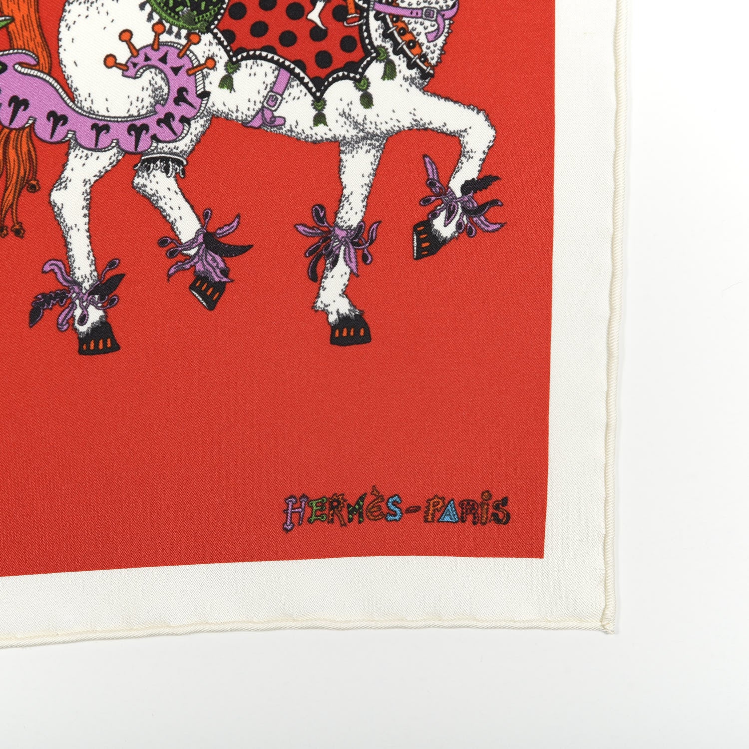 Hermes Silk La Folle Parade Zoom Pocket Square Rouge Vif Multicolor 2 of 4