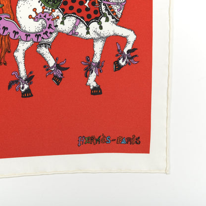 Hermes Silk La Folle Parade Zoom Pocket Square Rouge Vif Multicolor 2 of 4