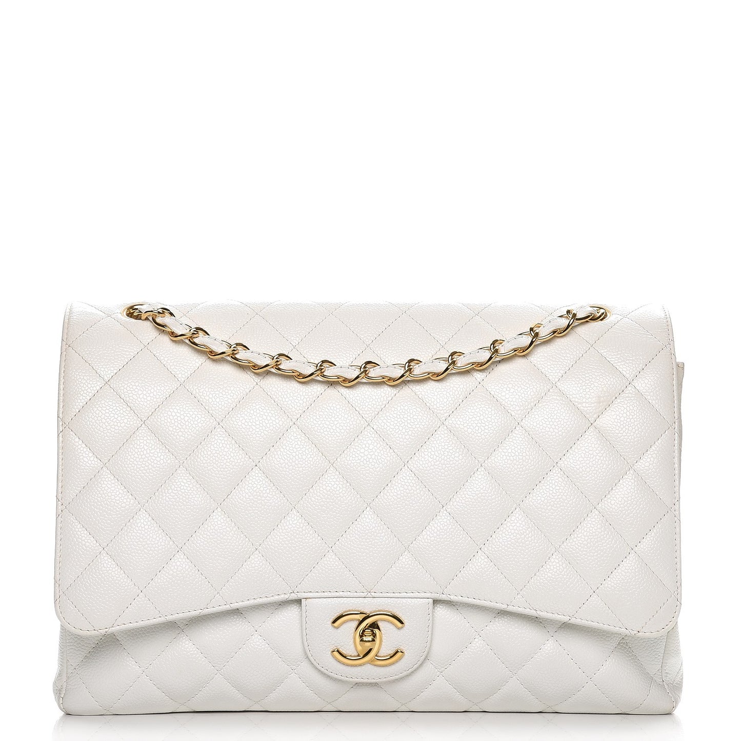 Caviar Quilted Maxi Double Flap White