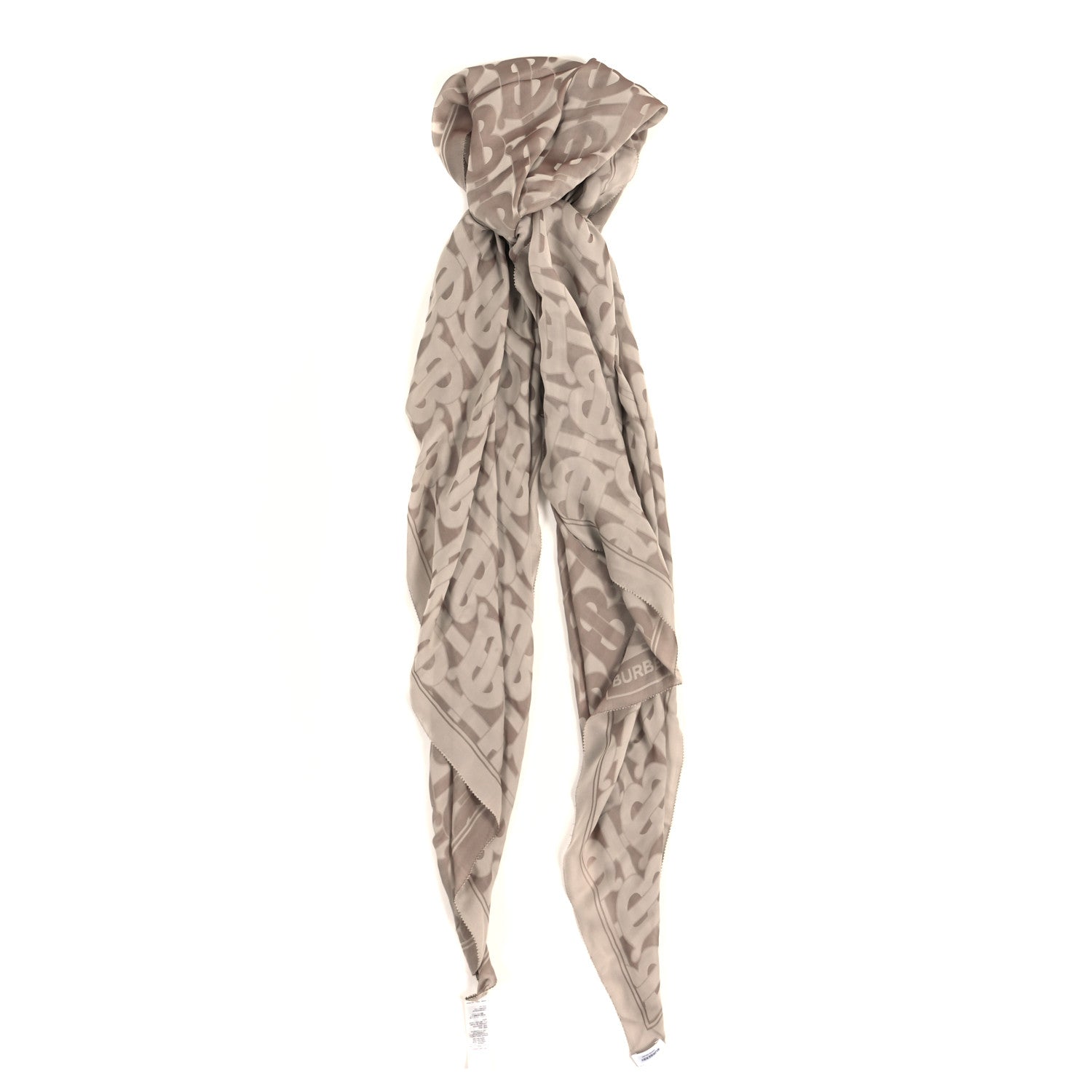 Burberry Silk Monogrammed TB Print Scarf Beige 1 of 3