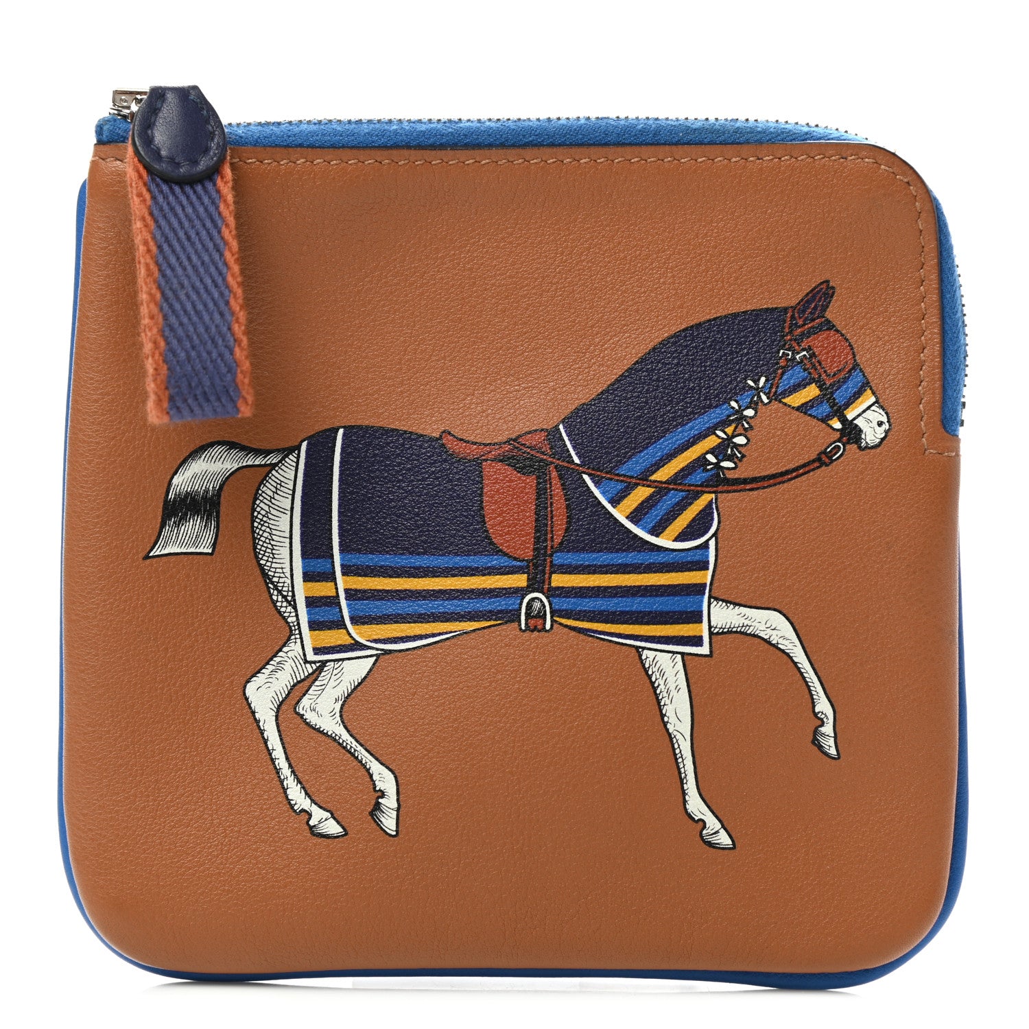Hermes Swift Couverture Nouvelle Carre Pocket Pouch Gold Bleu Encre 1 of 9